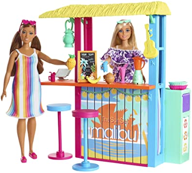 Barbie Loves The Ocean Beach Shack Playset with 18  Accessories, Made from Recycled Plastics, Gift for 3 to 7 Year Olds