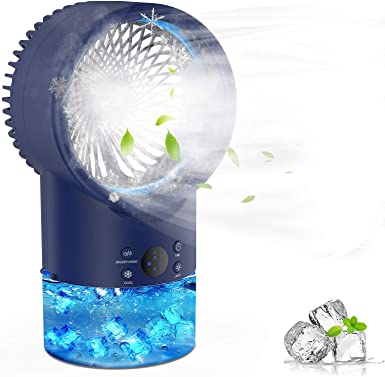 EEIEER Portable Air Conditioner Fan Personal Evaporative Cooler Circulator 3 Speeds 2/4H Timer 7 Colors LED Light 2 Misting Modes Humidifier Quiet Mist Cooling Desk Fan for Home Office Room