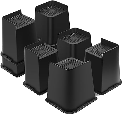 Sunifier Bed Risers 6 inch Heavy Duty 8 Pack, L Shape Funiture Risers 6 inch Support 5000LBs, Oversized Lifts Risers for Dorm Beds Frame, Sofa, Desk, Couch, Chairs Legs (Black 8-Pack,6 inch)