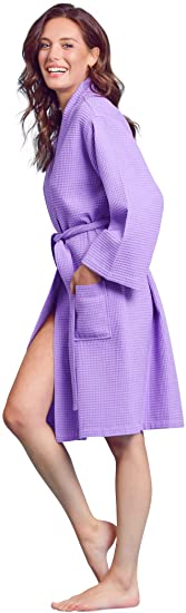 Soft Touch Linen Kimono Waffle Robe – Women’s Bath SPA Robe – Lightweight Cotton &Polyester Blend