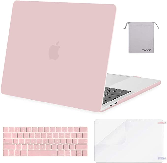 MOSISO Compatible with MacBook Pro 15 inch Case 2019 2018 2017 2016 Release A1990 A1707 with Touch Bar, Plastic Hard Shell Case & Keyboard Cover & Screen Protector & Storage Bag, Rose Quartz