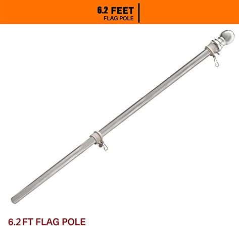 diig 6.2FT Flag Pole Kit,Stainless Steel Heavy Duty American US Flagpole, Rustproof for Outdoor Garden Roof Walls Yard Truck