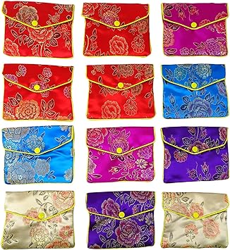 Honbay 12PCS Jewelry Silk Purse Pouch Brocade Embroidered Bags Gift Bags, Assorted Colors (L)