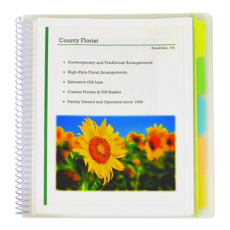 C-Line 10-Pocket Poly Portfolio with Write-on Tabs, Spiral-Bound, 5-Tab, Clear with Assorted Color Tabs, 1 Each (33650)