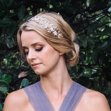 SWEETV Bohemian Headpiece Crystal Pearl Bridal Hair Vine Halo Wedding Headband Tiara, Silver