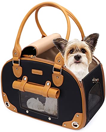PetsHome Dog Carrier, Pet Carrier, Cat Carrier, Foldable Waterproof Premium PU Leather Pet Purse Portable Bag Carrier for Cat and Small Dog Home & Outdoor