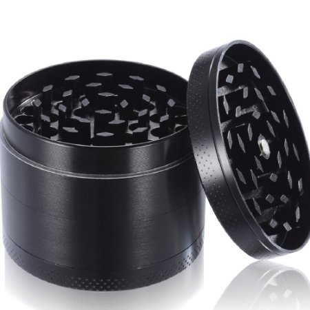 Anpro Premium Aluminum Grinder with Sifter and Magnetic Top for Dry Herb and Tobacco with Mini Pollen Catcher included - 4 Pieces 2.15 Inches (55mm) -Black