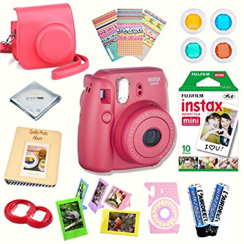 Fujifilm Instax Mini 8 (Raspberry) Deluxe kit bundle Includes -Instant camera with Instax mini 8 instant films (10 pack) - Custom Camera Case - instax Album - Frames - Stickers - Close up lens   MORE