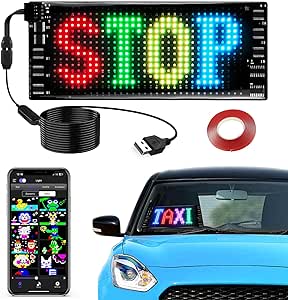 6.75''x2.75'' Flexible Scrolling Car LED Sign, Bluetooth APP Control LED Car Sign, Custom Text, Pattern, Animation, Graffiti LED Matrix Panel, DIY Programmable Signs for Car Party