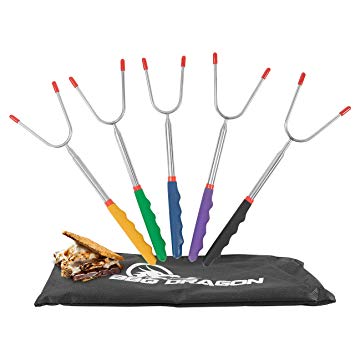 BBQ Dragon Extendable Marshmallow Roasting Sticks and Smores - Campfire Forks, Marshmallow Roasting Sticks, Campfire Sticks, 6 Accessories Sticks, Extends up to 45 inches
