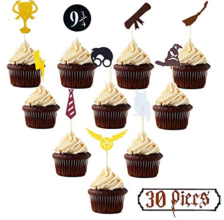 Harry Potter Inspired Cupcake Toppers (Set of 30) Harry Potter Wizard Birthday Party Decorations Supplies Hogwarts party decor