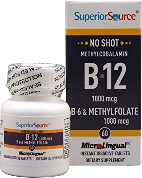 Superior Source No Shot Methylfolate B12 1000 mcg Tablets, 60 Count