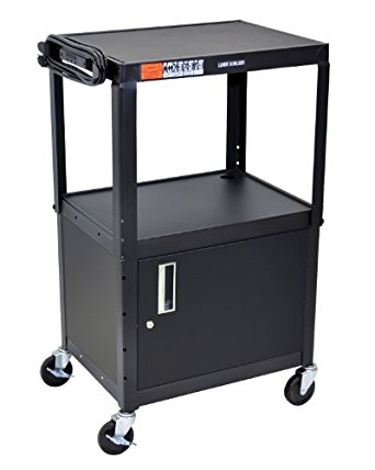 Luxor Multipurpose Adjustable Height Steel A/V Utility Cart with Cabinet - Black