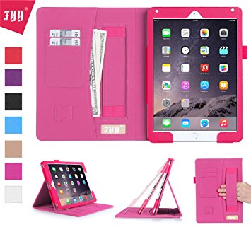 iPad Air 2 Case, iPad Air 2 Cover, Fyy® [Luxurious Protection] Premium PU Leather Case Smart Auto Wake/Sleep Cover with Velcro Hand Strap, Card Slots, Pocket for iPad Air 2 Magenta