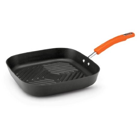 Rachael Ray Hard Anodized II Nonstick Dishwasher Safe 11-Inch Deep Square Grill Pan Orange