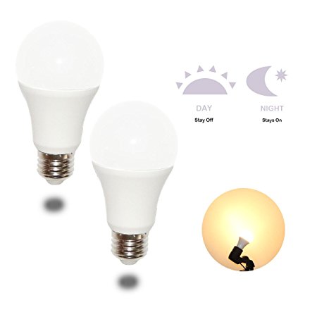 Dusk To Dawn Energy-Saving Sensor LED Light Bulb, Automatic On and Off, Security Light for Garage, Patio, Front Doorstep and Yard.Warm White (7W(2 pcs))