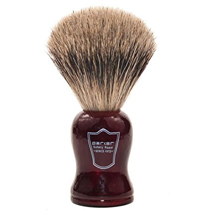 Parker Safety Razor Premium Handmade "LONG LOFT" 100% Pure Badger Bristle Shaving Brush with Rosewood Handle -- Brush Stand Included