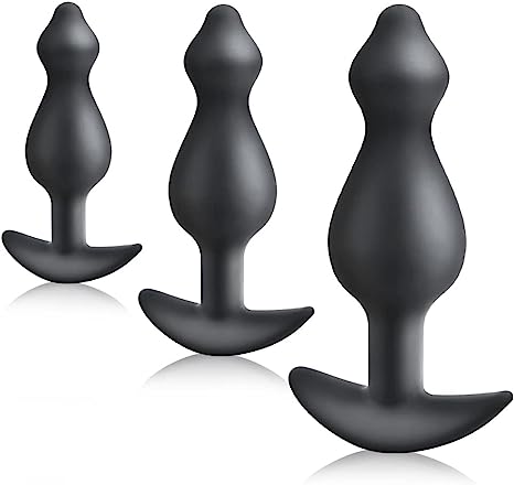 Silicone Anal Butt Plug Training Kit 3 Pcs Set Anal Trainer with Enlarged Base Anal Adult Sex Toy for Male Female Couple Play