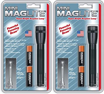 Maglite Mini Incandescent 2-Cell AA Flashlight, Black - 2 Pack