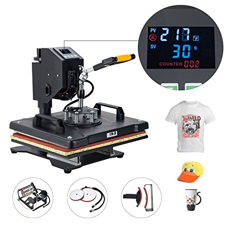 CO-Z 5 in 1 Upgraded 12” X 15” Heat Press 360 Degree Swivel Heat Press Machine Multifunction Sublimation Combo T Shirt Press Machine for Mug Hat Plate Cap Mouse Pad 1250W (Pro LCD Screen 5 in 1)