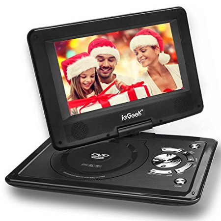 [Improved Battery] ieGeek 12.5" Portable DVD Player with Swivel Screen, 5 Hour Rechargeable Battery, Supports SD Card and USB, Direct Play in Formats MP4/AVI/RMVB/MP3/JPEG, Black