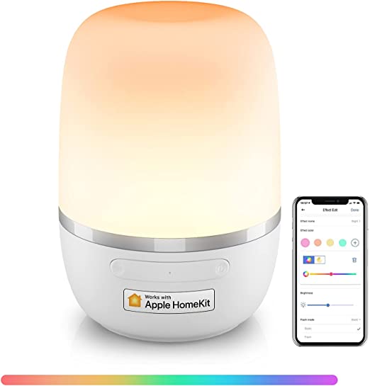 Veilleuse LED Connectée, Lampe de Chevet Intelligente WiFi Compatible Apple HomeKit, Alexa, Google Home et SmartThings, RGBCW Veilleuse Multicolore avec Commande Vocale et Contrôle à Distance