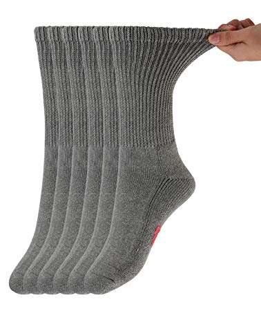 MD Diabetic Socks Mens and Womens Half Cushion Circulatory Crew Socks for All Seasons Loose Fit 6 Pack