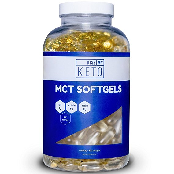 Kiss My Keto MCT Oil Capsules 1000 mg 300 Count - Take MCT With You On The Go - Quick, Convenient and Easy To Digest Softgels That Support Natural Sustained Energy, Mental Focus and Weight Loss