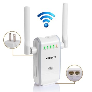 URANT 300Mbps Wireless Router Long Range Extender Wifi Signal Amplifier Booster with Dual Extenal Rotation Antenna Complies IEEE802.11n/g/b with WPS Muti-Functional Mini Repeater/Router/AP Mode