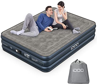 iDOO Air Mattress, Inflatable Airbed with Built-in Pump, 3 Mins Quick Self-Inflation/Deflation, Comfortable Bedding Top Surface Blow Up Bed for Home Camping Travel, 80x60x18in, 650lb MAX (Queen)