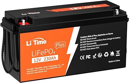 LiTime 12V230Ah Plus リン酸鉄リチウムイオンバッテリー 内蔵200AのBMS 最大2944Whエネルギー 10年使用可能 LiFePO4バッテリー ソーラー発電システム、RV、キャンピングカー、車中泊、キャンプ、ボート、家庭用エネルギー貯蔵に最適 低温保護付き