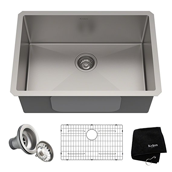 KRAUS 26-inch Standart PRO 16 Gauge Undermount Single Bowl Stainless Steel Kitchen Sink, KHU100-26