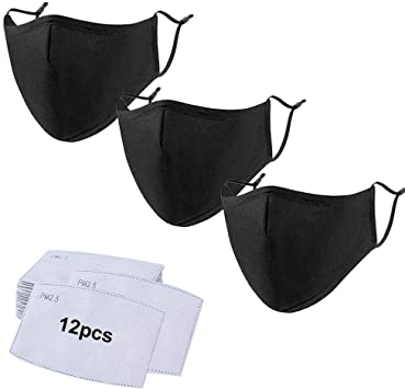 3 Pcs Fashion Washable and Reusable Cotton Face Mask - Includes 12 Pcs Filters for Cycling Travel Outdoors