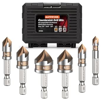 Countersink Drill Bit Set, M2 Cobalt HSS Countersink Drill Bits 6 Pieces 1/4 Inch Quick Change Hex Shank for Metal, Wood, Stainless Steel, Carbon Steel