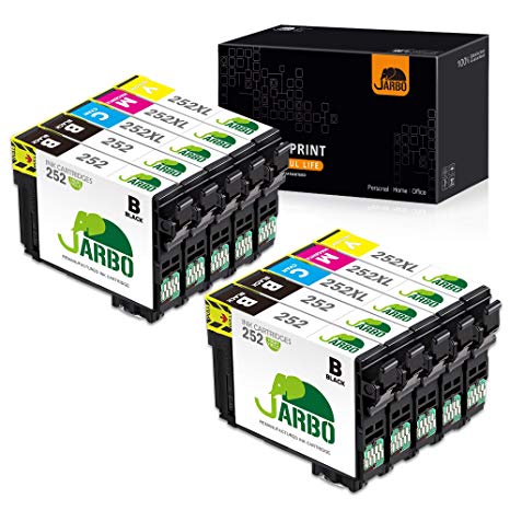 JARBO Remanufactured Ink Cartridge Replacement for Epson 252XL 252 XL T252 T252XL to use with Workforce WF-3640 WF-3620 WF-7110 WF-7710 WF-7720 Printer (4BK, 2C, 2M, 2Y)10 Packs
