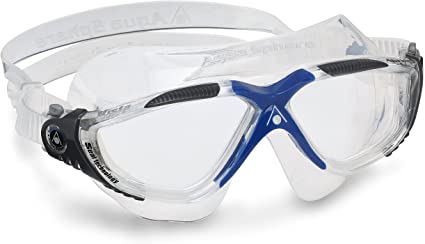 Aqua Sphere Vista Adult Unisex Goggles | Premium Quality Made in Italy - Dark Gray/Blue with Clear Lens, One Size (MS1730012LC)