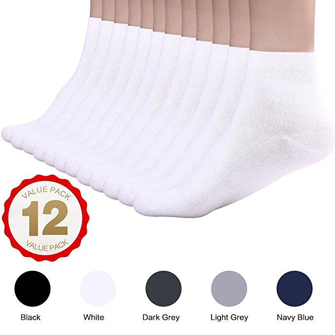 Balichun Men’s Crew Socks/Athletic Socks/ Ankle socks, Size 7-15, 12 Pack, Black/White/ Navy Blue/Grey/ Dark Grey