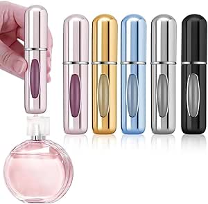 Refillable Perfume Atomizer Bottle, FOME 5Pcs Portable 5ml Mini Refillable Perfume Spray Scent Pump Case Perfume Dispenser Pump Transfer Tool for Travel