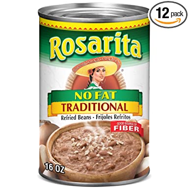 Rosarita No Fat Refried Beans with Green Chile and Lime, 16 oz, 12 Pack