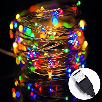 LED fairy lights,USB Copper Wire String Lights Flexible Starry 33ft 100LEDs Multi-Color Waterproof Solla®