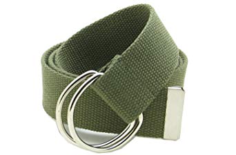 Canvas Web Belt Double D-Ring Buckle 1.5" Wide with Metal Tip Solid Color