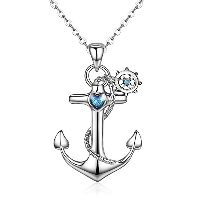 Cuoka Anchor Necklace, Sterling Silver Anchor Pendant Sailor Necklace Nautical Jewelry Anchor Jewelry for Women Gifts for Best Friend (Silver1)
