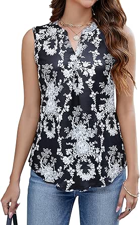 Bluetime Womens Tank Tops Loose Fit Flowy V Neck Sleeveless Blouses Trendy Dressy Casual Summer Shirts (S-3XL)