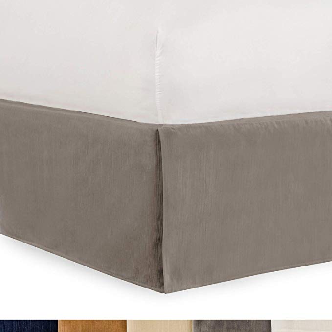 Shop Bedding Tailored Velvet Bed Skirt with Split Corner 21 inch Drop Queen, Grey Modern Dust Ruffle, High-End