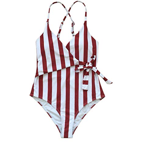 Fantastic Zone Women’s Cute White Stripe One-Piece Swimsuit Beach Swimwear Bathing Suit Bikini