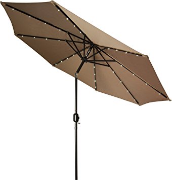 Trademark Innovations Deluxe Solar Powered LED Lighted Patio Umbrella, 10', Tan