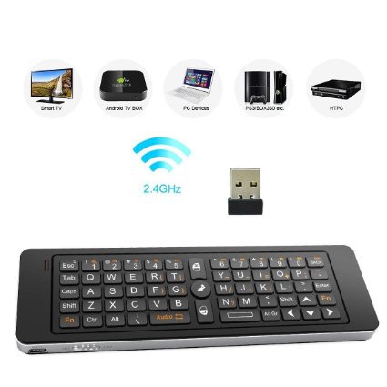 Rii Mini K13 5 in 1 Multifunction 2.4Ghz RF Handheld Mini Wireless Keyboard With Fly Mouse , IR Learning Remote Control ,Speaker and Microphone Function, Built-in Rechargable Keyboard , Multi-media Portable Handheld  Keyboard for PC Laptop Raspberry PI MacOS Linux HTPC IPTV Google Smart TV Android Box Windows 2000 XP Vista 7 8 10(Black-US-fba)