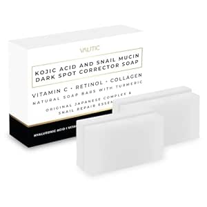 VALITIC Snail Mucin Kojic Acid Bar Soap Dark Spot Corrector – with Snail Secretion for Intense Hydration and Moisturization – 4 Pack