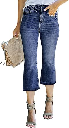 Sidefeel Women's High Waisted Capri Jeans Bell Bottoms Bootcut Summer Denim Flare Pants