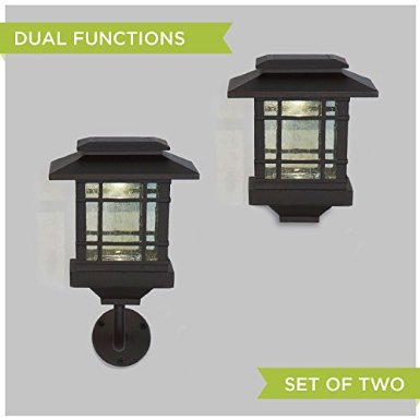 Set of 2 Bronze Metal Convertible Solar Outdoor Path Light with Wall Sconce Converter